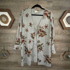 Gray Floral Cardigan/Sweater with Bell Sleeves